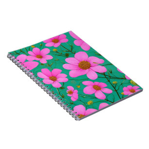 pink flowers on green background notebook