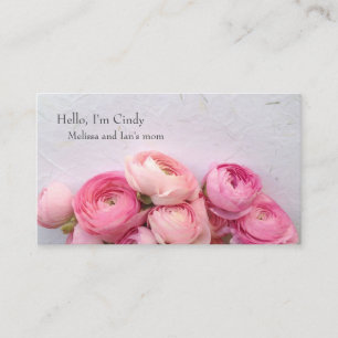 Pink flowers on handmade paper mom calling card