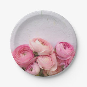 Pink flowers on handmade paper plate