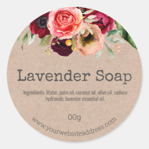 Pink Flowers On Kraft Soap Labels