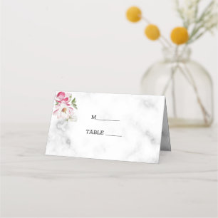 Pink Flowers On Marble Place Card