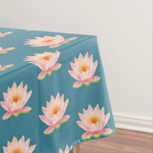 Pink Flowers on Teal Tablecloth