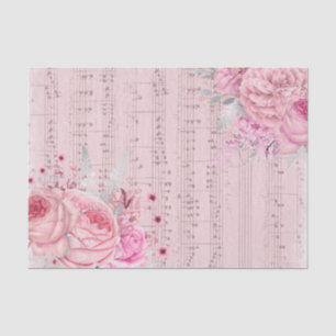 pink flowers on vintage music sheet