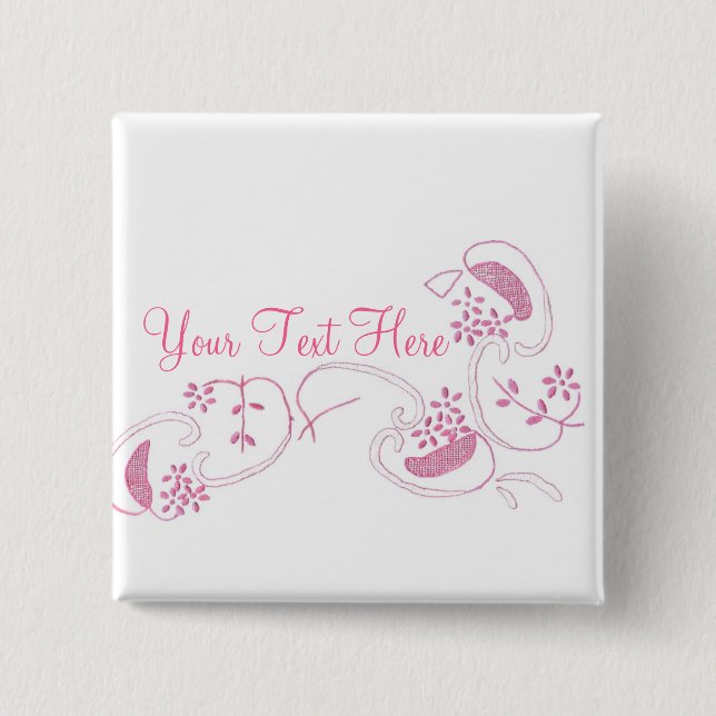 Pink Flowers On White 2 Inch Square Button (Front)