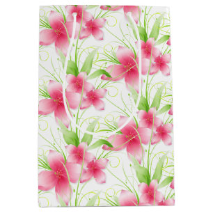 Pink Flowers on White Medium Gift Bag