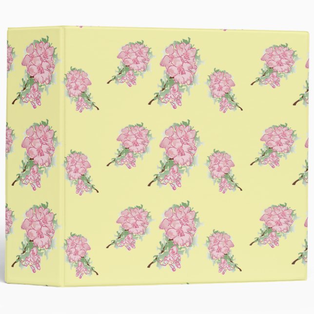 Pink flowers on yellow notebook binder (Front/Spine)