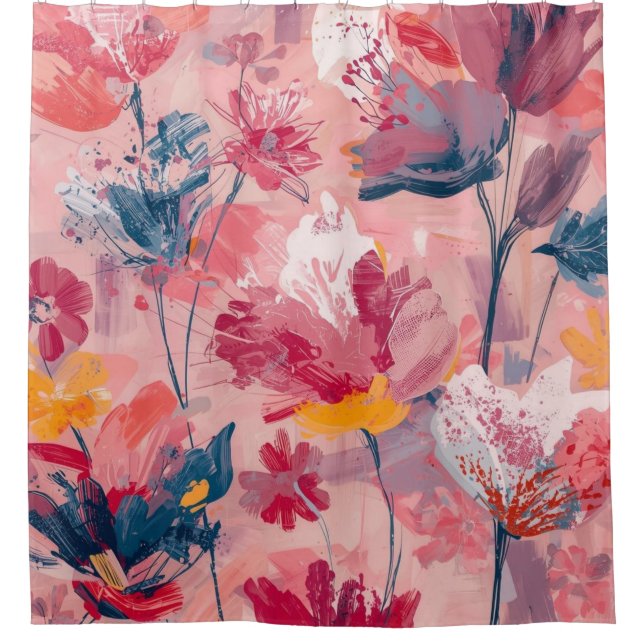 Pink Flowers Painted Brushtrokes Botanical Pattern (Front)
