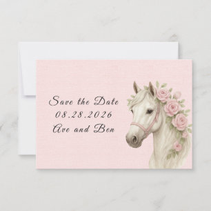 Pink Flowers Painted Horse Wedding Save the Date