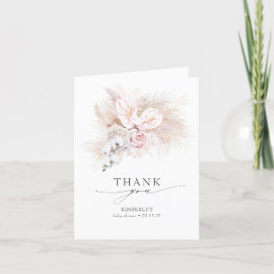 Pink Flowers Pampas Grass Baby Shower Thank You Card