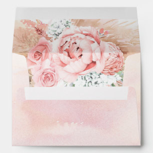 Pink Flowers Pampas Grass Elegant Envelope