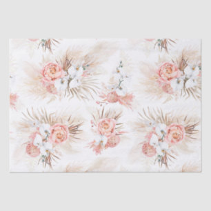 Pink Flowers Pampas Grass Tropical Bohemian Tissue Paper