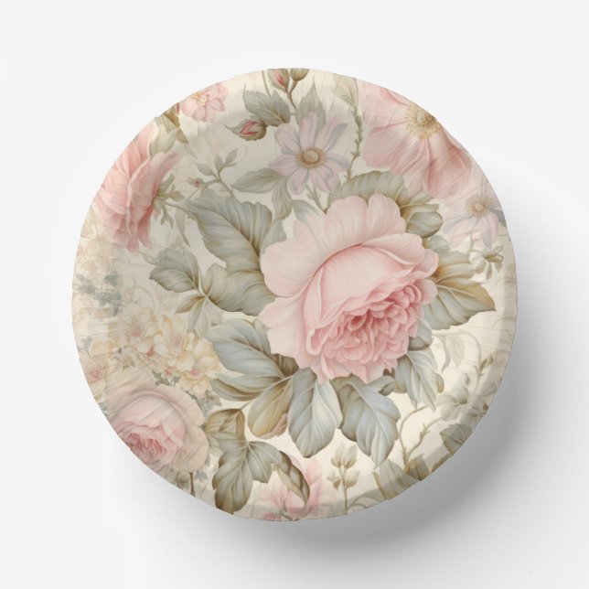Pink Flowers Paper Bowl Plate (Front)