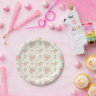 pink flowers paper plate