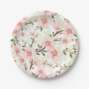 Pink flowers paper plate