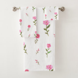 pink flowers pattern bath towel set