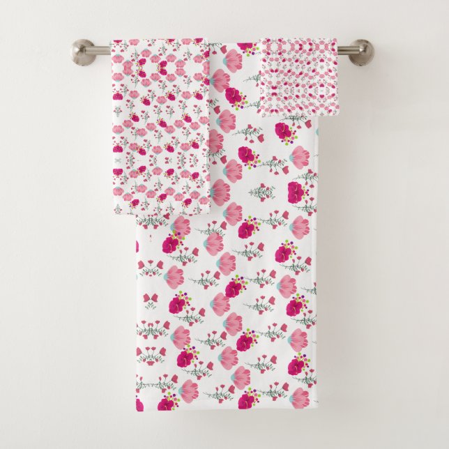 Pink Flowers Pattern Bath Towel Set (Insitu)