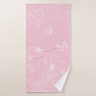 Pink Flowers Pattern, Floral, Pattern, Minimalist Bath Towel Set