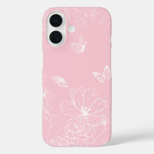 Pink Flowers Pattern, Floral, Pattern, Minimalist iPhone 16 Case