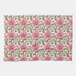 Pink Flowers Pattern Kitchen Towel