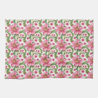 Pink Flowers Pattern Kitchen Towel