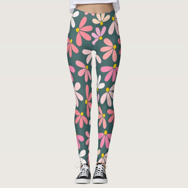 Pink flowers pattern Leggings (Front)