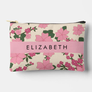 Pink Flowers, Pattern Of Flowers, Your Name Accessory Pouch