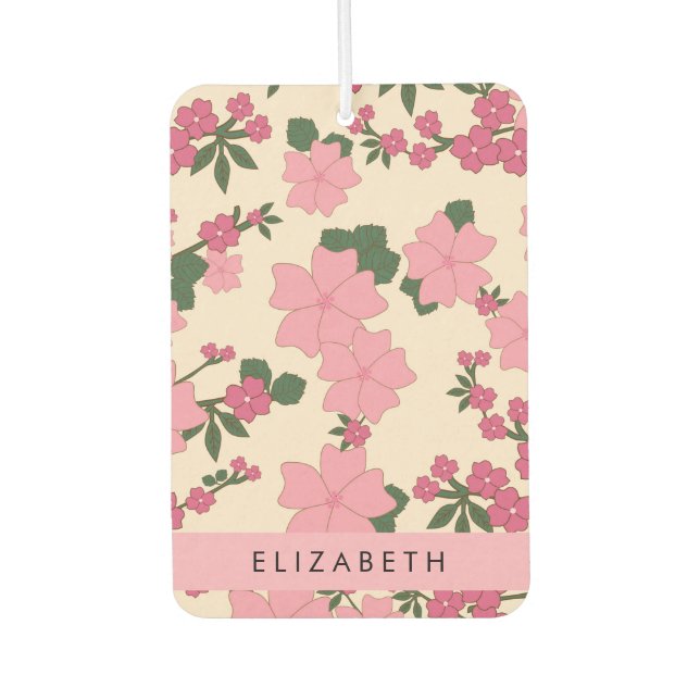 Pink Flowers, Pattern Of Flowers, Your Name Air Freshener (Front)