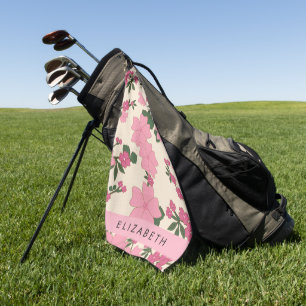 Pink Flowers, Pattern Of Flowers, Your Name Golf Towel