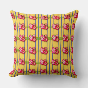 Pink Flowers Pattern on Yellow Throw Pillow