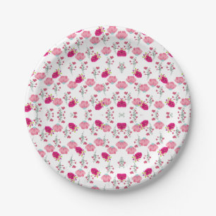 Pink Flowers Pattern Paper Plate