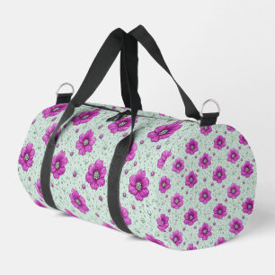 Pink Flowers Pattern With Droplets Duffle Bag