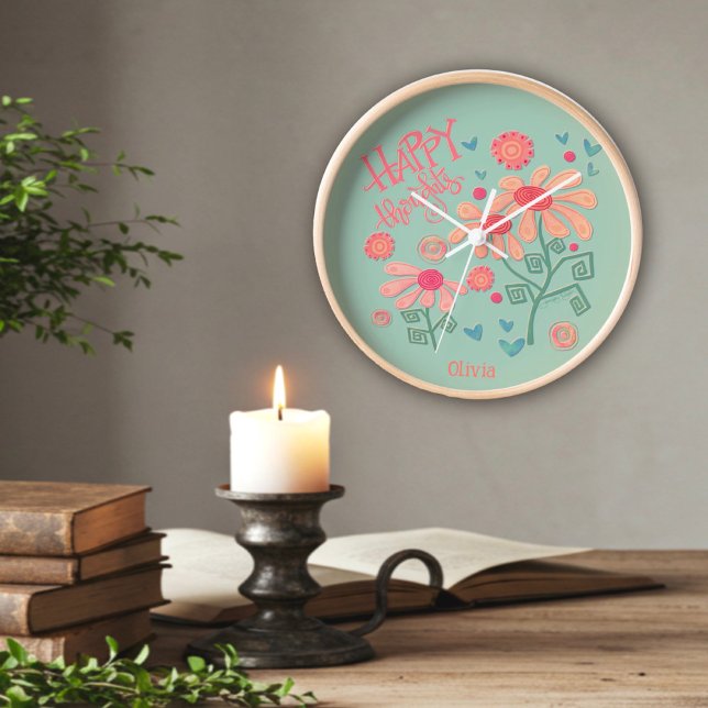 Pink Flowers Personalized Name Inspirivity Clock (Creator Uploaded)
