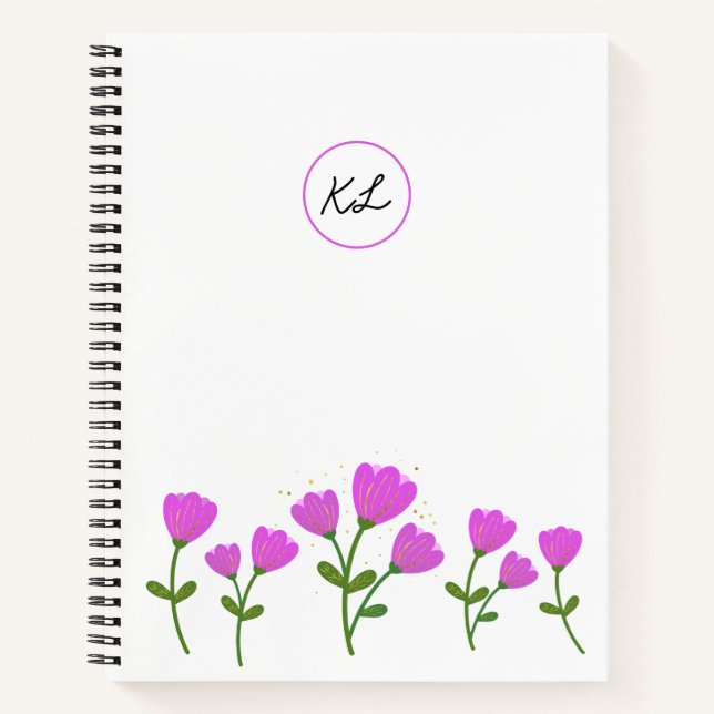 Pink Flowers Personalized Spiral Notebook (Front)