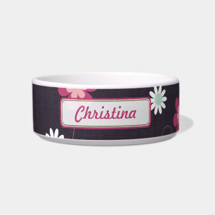 Pink Flowers Pet Food Bowl