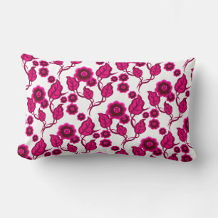 Pink flowers, pink leaves, Folk art floral Lumbar Pillow