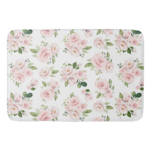 Pink Flowers, Pink Roses, Watercolor Flowers Bath Mat