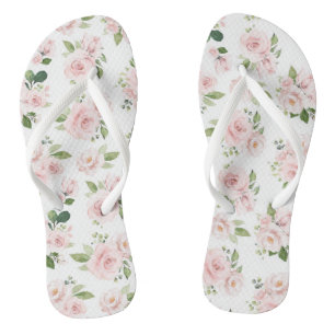 Pink Flowers, Pink Roses, Watercolor Flowers Flip Flops