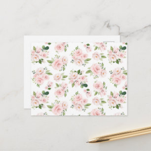 Pink Flowers, Pink Roses, Watercolor Flowers Postcard