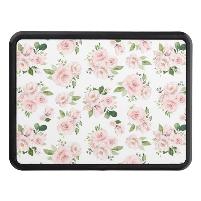 Pink Flowers, Pink Roses, Watercolor Flowers Trailer Hitch Cover (Front)