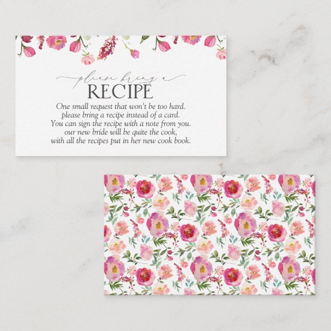 Pink Flowers Please Bring A Recipe Enclosure Card (Front/Back)