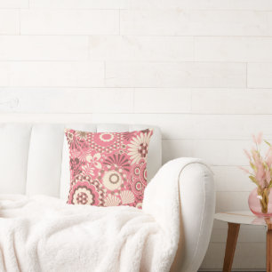 Pink Flowers/Polka Dots   Decorative Throw Pillow