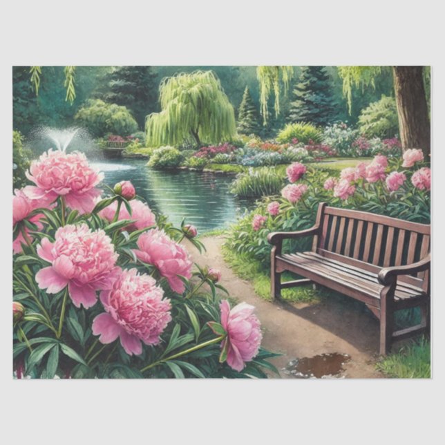 Pink Flowers Pretty Peonies Tissue Paper (Front)