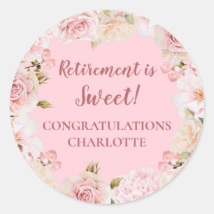 Pink Flowers Retirement Party Favour Tag