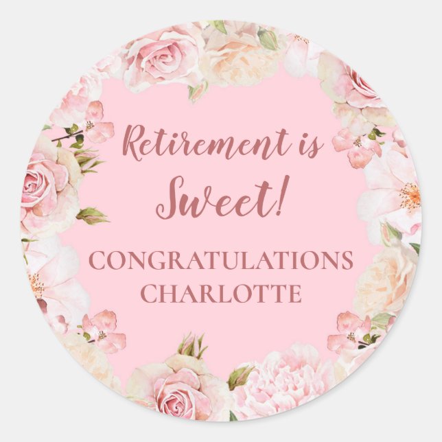 Pink Flowers Retirement Party Favour Tag (Front)