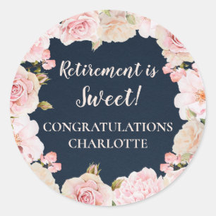 Pink Flowers Retirement Party Favour Tag