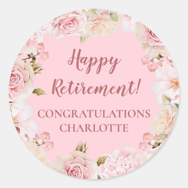 Pink Flowers Retirement Party Favour Tag (Front)