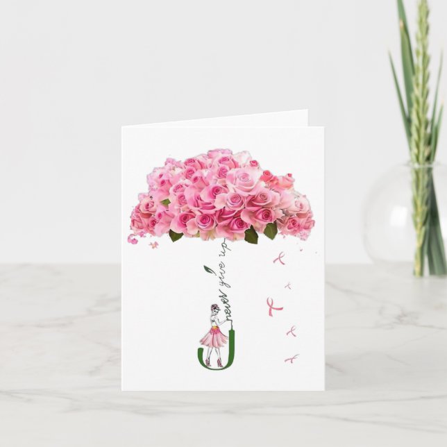 Pink Flowers Ribbon Breast Cancer Awareness Fighte Card (Front)