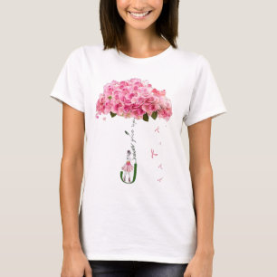 Pink Flowers Ribbon Breast Cancer Awareness Fighte T-Shirt