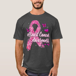 Pink Flowers Ribbon Breast Cancer Awareness T-Shirt