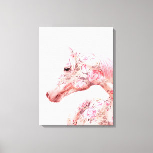 Pink Flowers Riding Horse Aesthetic Artwork Canvas Print